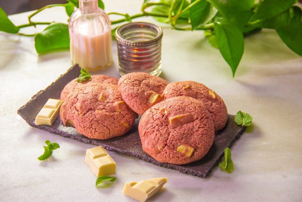 galletas de red velvet con chocolate blanco